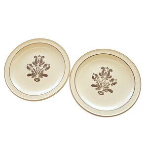 Vintage Pfaltzgraff Brown Floral Stoneware Salad Plates 7" Set of 2 USA